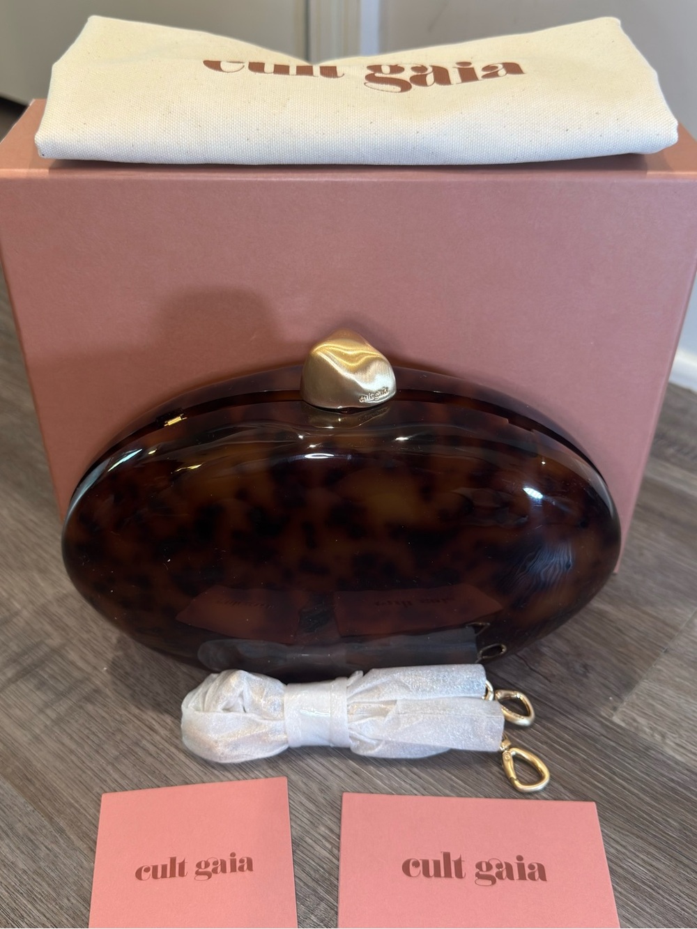 Cult Gaia Eviana Caramel Tortoise Crossbody Clutch Bag - Picture 2 of 10